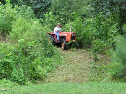 Farmer moving around pond. picture of man on Allis Chalmers tractor